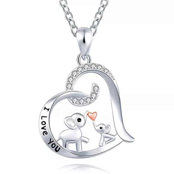 Baby & Mama Elephant Necklace Heart Love New Mother's Day Gift - Picture 1 of 4